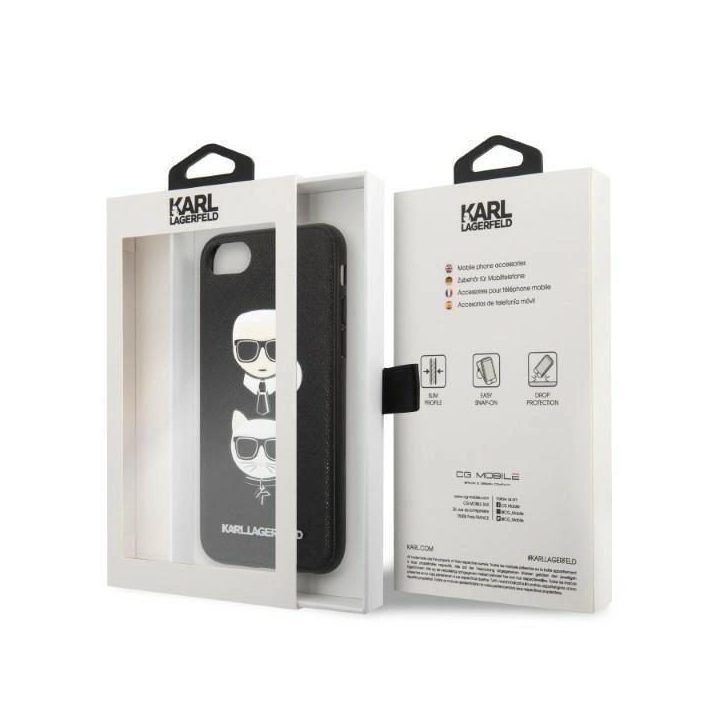 Karl Lagerfeld KLHCI8SAKICKCBK iPhone 7/8 / SE 2020 / SE 2022 juodas/juodas deklas Saffiano Karl&Choupette Head