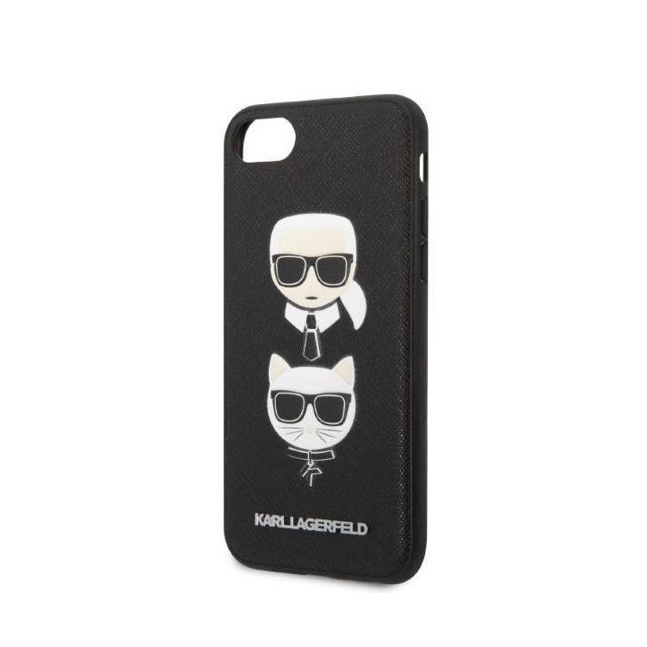 Karl Lagerfeld KLHCI8SAKICKCBK iPhone 7/8 / SE 2020 / SE 2022 juodas/juodas deklas Saffiano Karl&Choupette Head