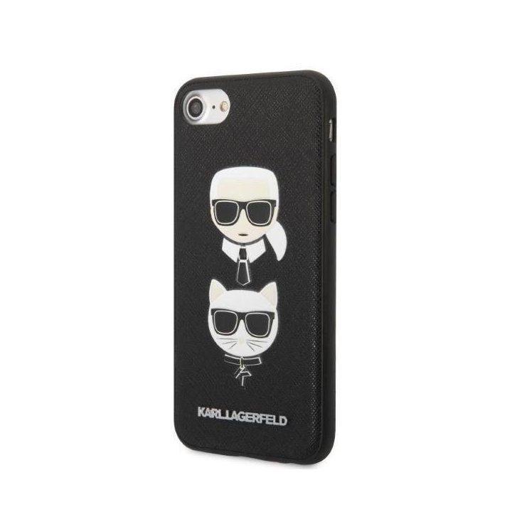 Karl Lagerfeld KLHCI8SAKICKCBK iPhone 7/8 / SE 2020 / SE 2022 juodas/juodas deklas Saffiano Karl&Choupette Head