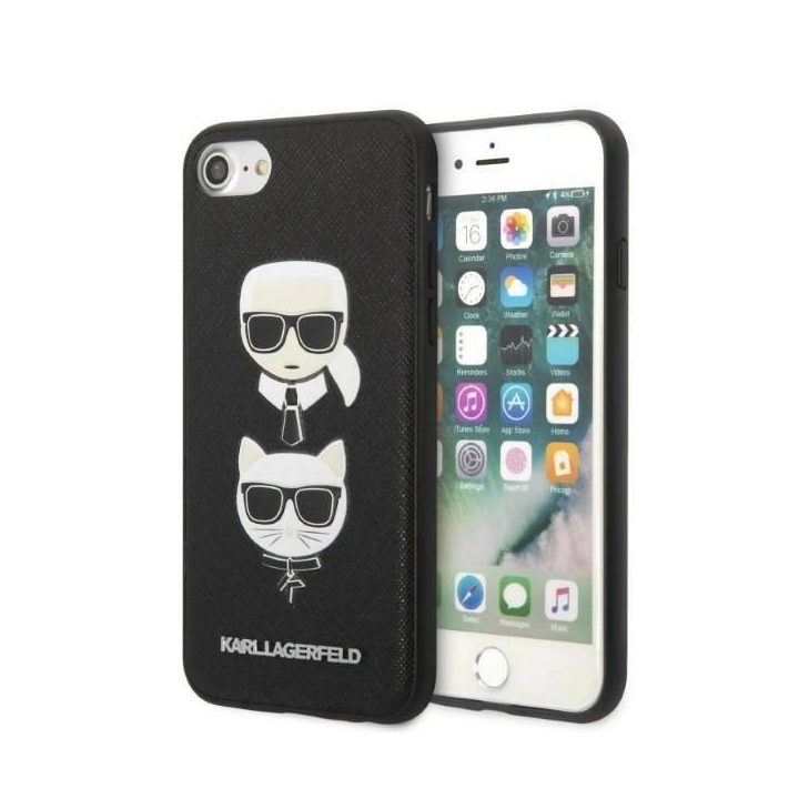 Karl Lagerfeld KLHCI8SAKICKCBK iPhone 7/8 / SE 2020 / SE 2022 juodas/juodas deklas Saffiano Karl&Choupette Head