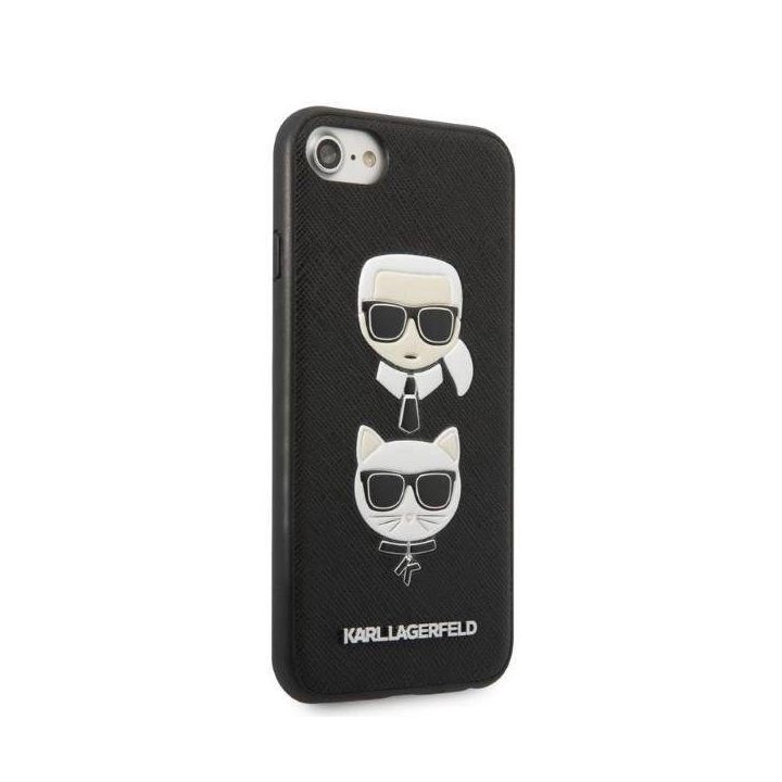 Karl Lagerfeld KLHCI8SAKICKCBK iPhone 7/8 / SE 2020 / SE 2022 juodas/juodas deklas Saffiano Karl&Choupette Head