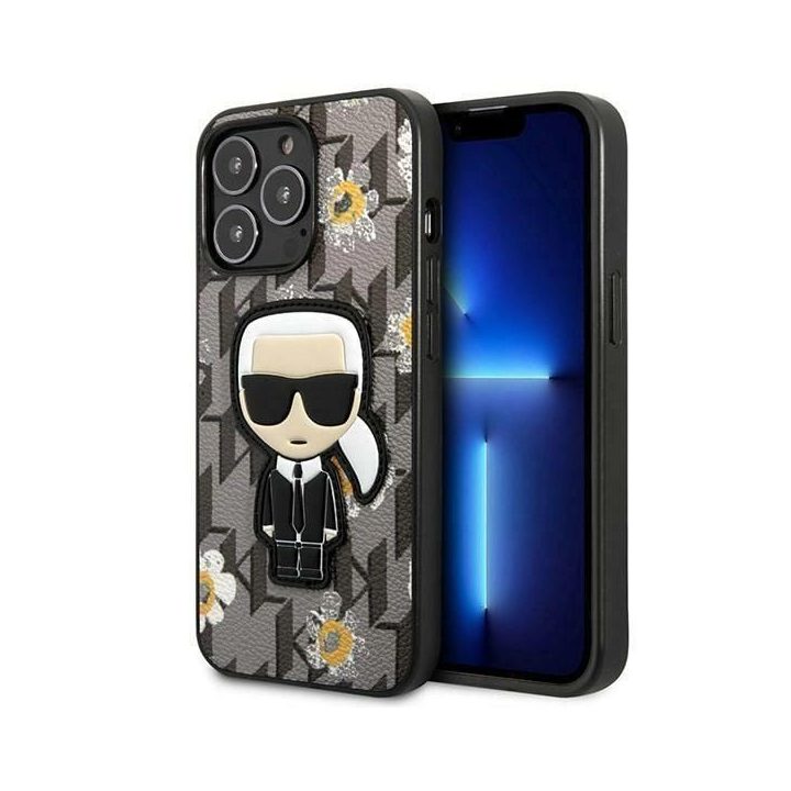 Karl Lagerfeld Flower Ikonik dėklas iPhone 13 Pro / iPhone 13 - pilkas