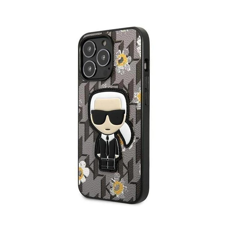 Karl Lagerfeld Flower Ikonik dėklas iPhone 13 Pro / iPhone 13 - pilkas