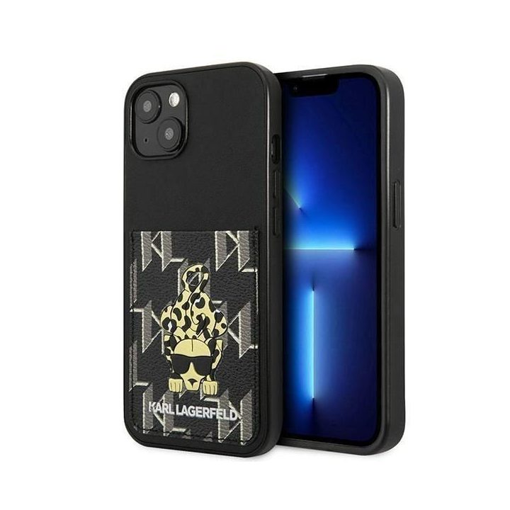 Dėklas Karl Lagerfeld Karlimals Cardslot na iPhone 13 - Juodos spalvos