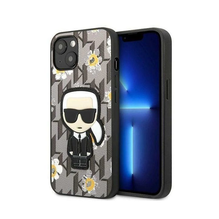 Karl Lagerfeld Flower Icon dėklas iPhone 13 mini - pilkas