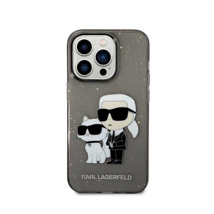 Karl Lagerfeld Glitter Karl&Choupette dėklas iPhone 14 Pro - Juodos spalvos