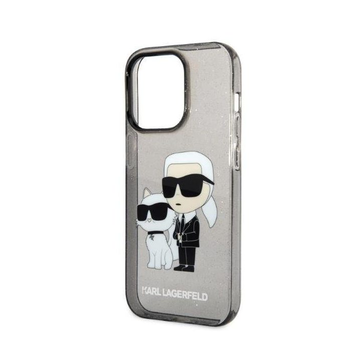 Karl Lagerfeld Glitter Karl&Choupette dėklas iPhone 14 Pro - Juodos spalvos