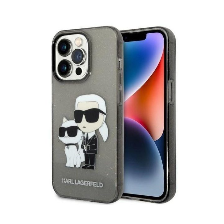 Karl Lagerfeld Glitter Karl&Choupette dėklas iPhone 14 Pro - Juodos spalvos