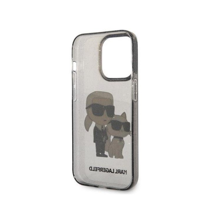 Karl Lagerfeld Glitter Karl&Choupette dėklas iPhone 14 Pro - Juodos spalvos