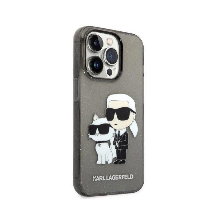 Karl Lagerfeld Glitter Karl&Choupette dėklas iPhone 14 Pro - Juodos spalvos