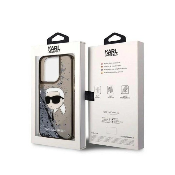 Karl Lagerfeld KLHCP14LLNKHCK iPhone 14 Pro 6.1 juodos/juodos spalvos deklas Glitter Karl Head
