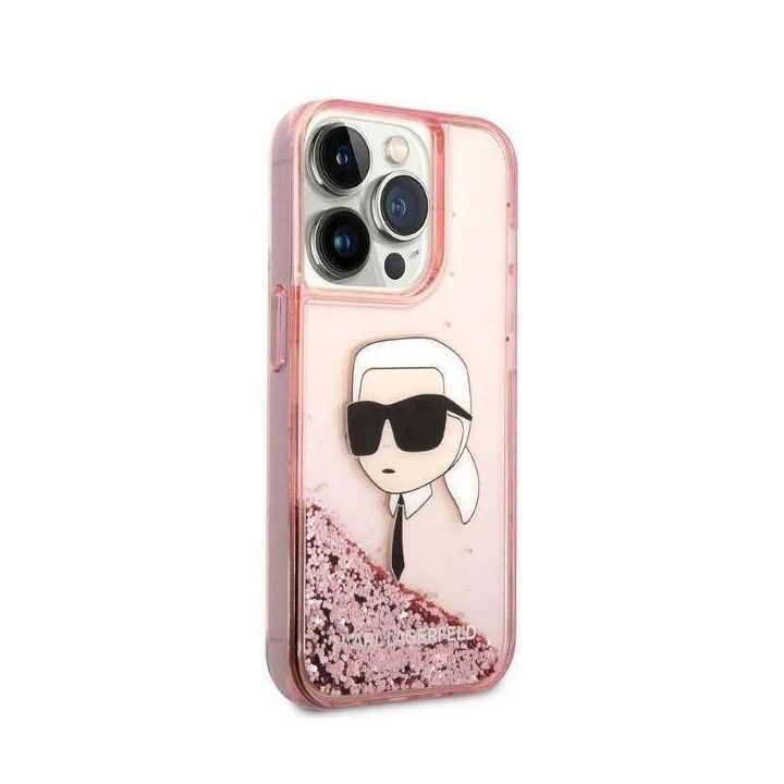 Karl Lagerfeld Glitter Karl's Head dėklas iPhone 14 Pro - rožinis
