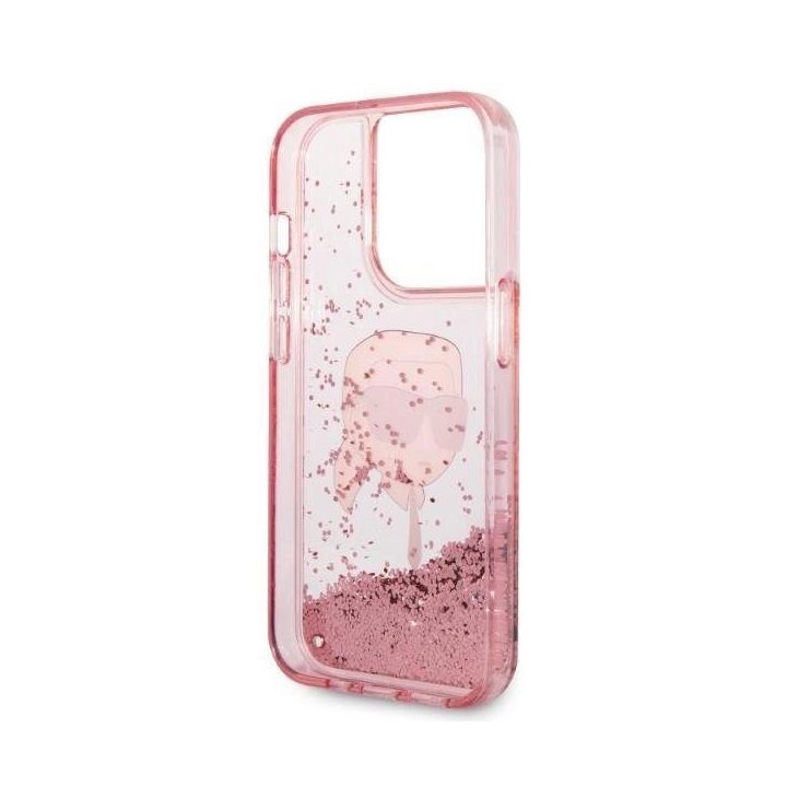 Karl Lagerfeld Glitter Karl's Head dėklas iPhone 14 Pro - rožinis