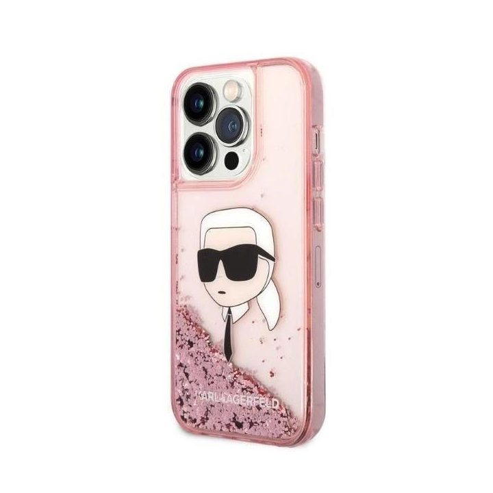 Karl Lagerfeld Glitter Karl's Head dėklas iPhone 14 Pro - rožinis