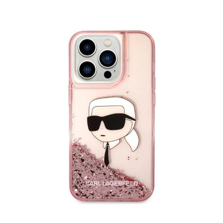 Karl Lagerfeld Glitter Karl's Head dėklas iPhone 14 Pro - rožinis
