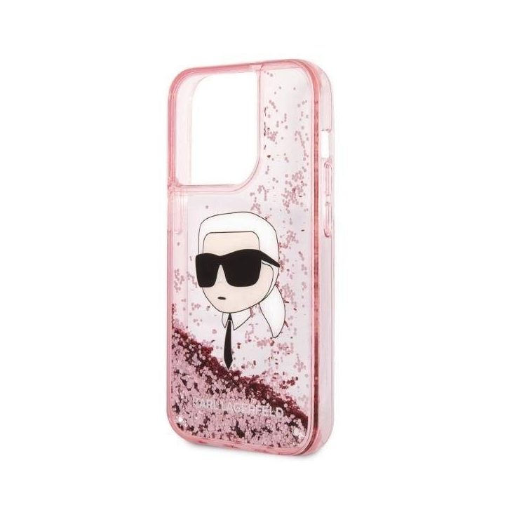 Karl Lagerfeld Glitter Karl's Head dėklas iPhone 14 Pro - rožinis