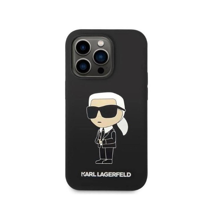 Karl Lagerfeld silikoninis Iconic dėklas iPhone 14 Pro - juodas