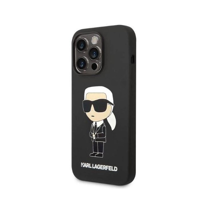 Karl Lagerfeld silikoninis Iconic dėklas iPhone 14 Pro - juodas