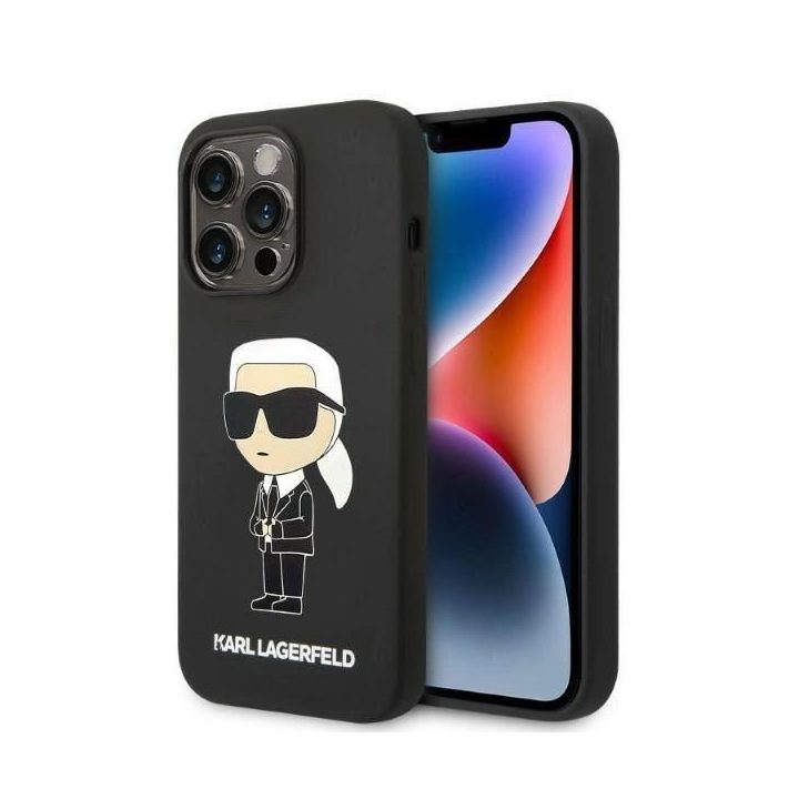 Karl Lagerfeld silikoninis Iconic dėklas iPhone 14 Pro - juodas