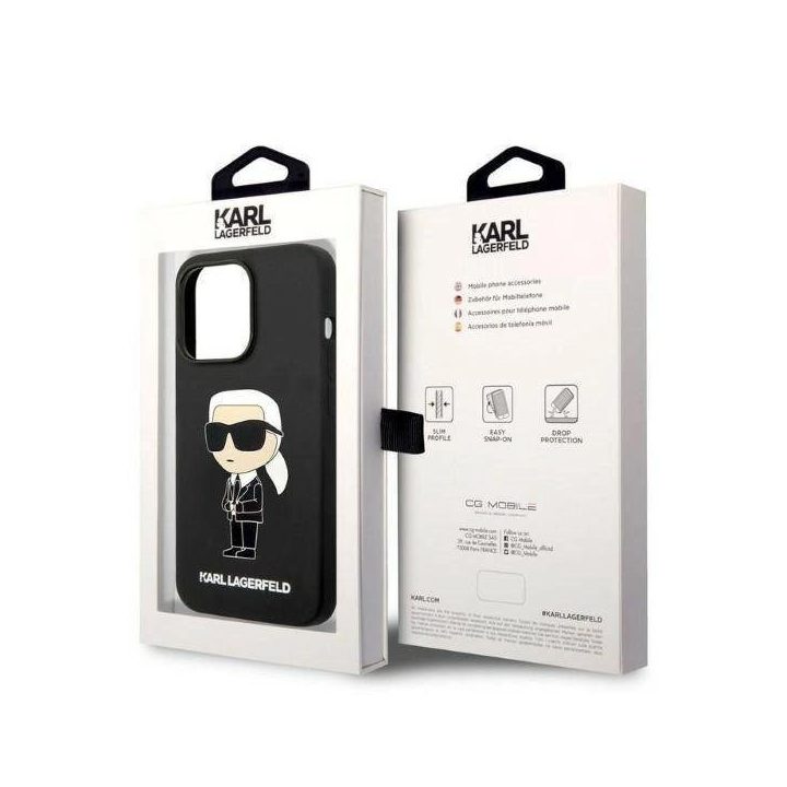 Karl Lagerfeld silikoninis Iconic dėklas iPhone 14 Pro - juodas