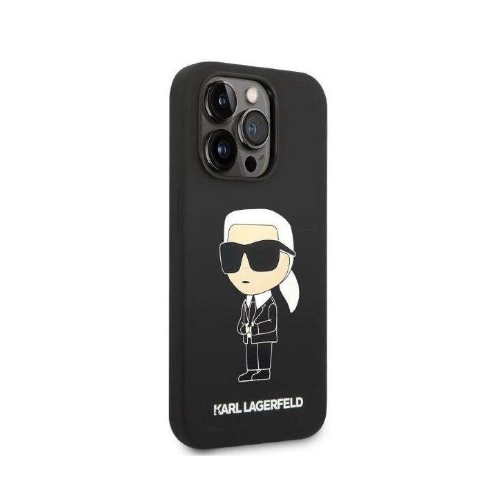 Karl Lagerfeld silikoninis Iconic dėklas iPhone 14 Pro - juodas