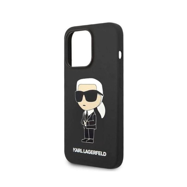 Karl Lagerfeld silikoninis Iconic dėklas iPhone 14 Pro - juodas
