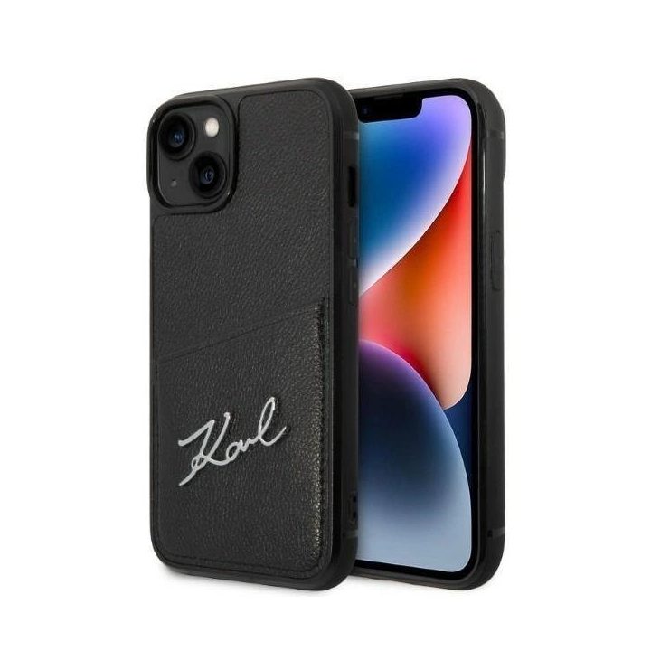Karl Lagerfeld Signature Logo Cardslot dėklas iPhone 14 Plus - Juodos spalvos