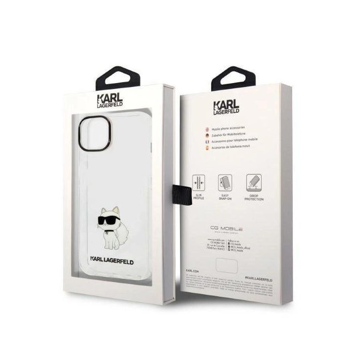 Karl Lagerfeld Ikonik Choupette dėklas iPhone 14 Plus - skaidrus