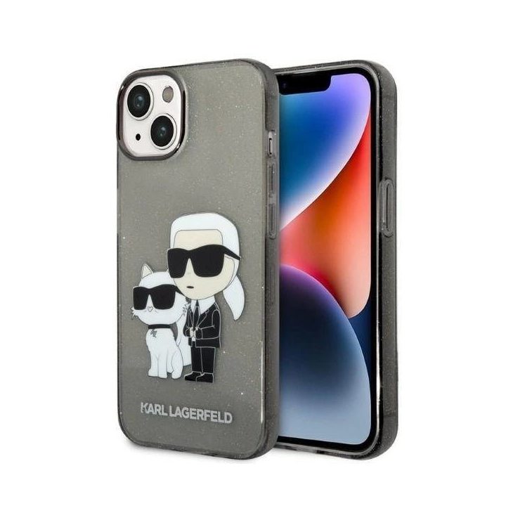 Karl Lagerfeld Glitter Karl&Choupette dėklas iPhone 14 Plus - juodos spalvos