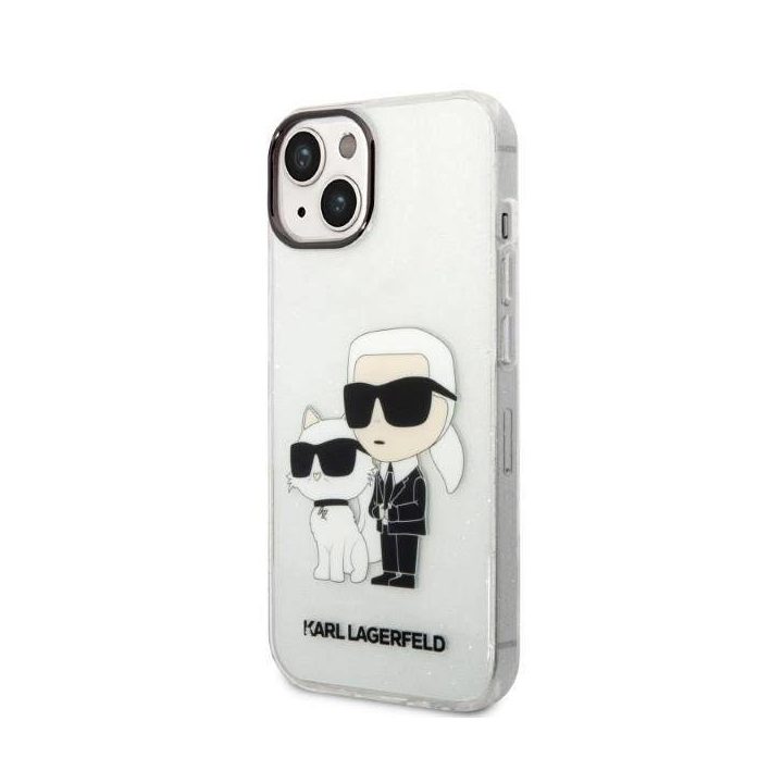 Karl Lagerfeld Glitter Karl&Choupette dėklas iPhone 14 Plus - skaidrus