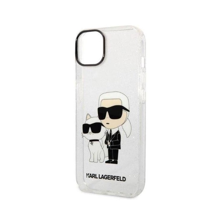 Karl Lagerfeld Glitter Karl&Choupette dėklas iPhone 14 Plus - skaidrus