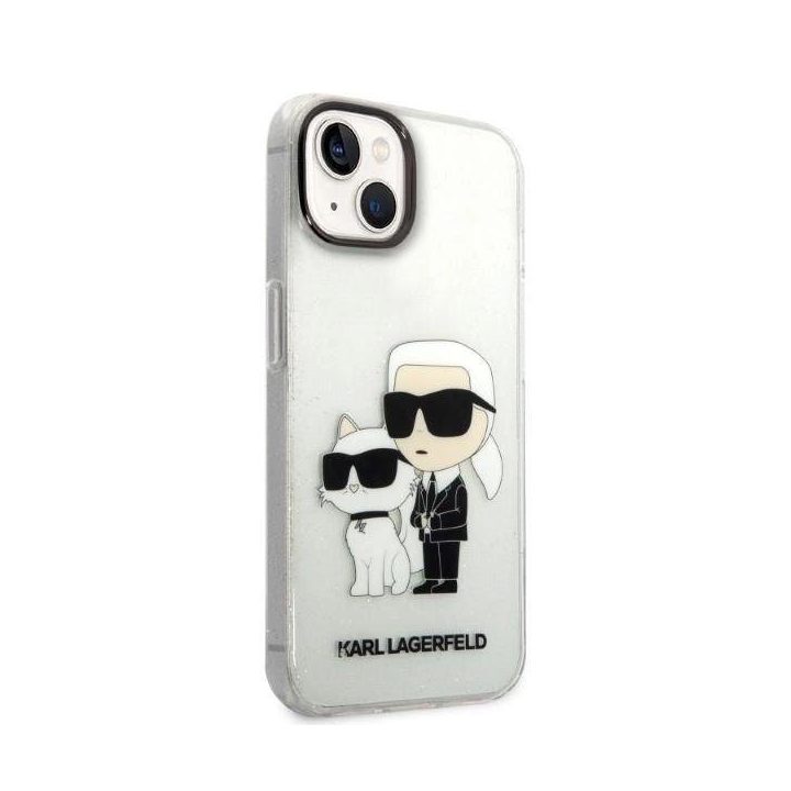 Karl Lagerfeld Glitter Karl&Choupette dėklas iPhone 14 Plus - skaidrus