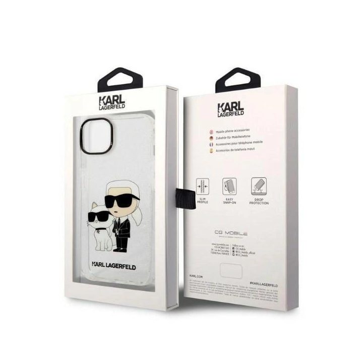 Karl Lagerfeld Glitter Karl&Choupette dėklas iPhone 14 Plus - skaidrus