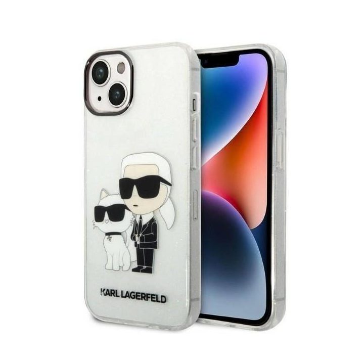 Karl Lagerfeld Glitter Karl&Choupette dėklas iPhone 14 Plus - skaidrus