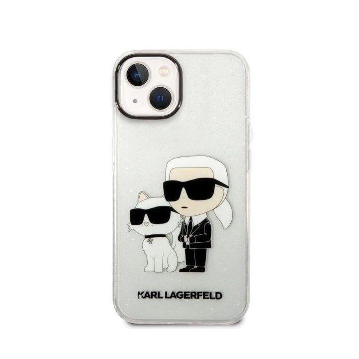 Karl Lagerfeld Glitter Karl&Choupette dėklas iPhone 14 Plus - skaidrus