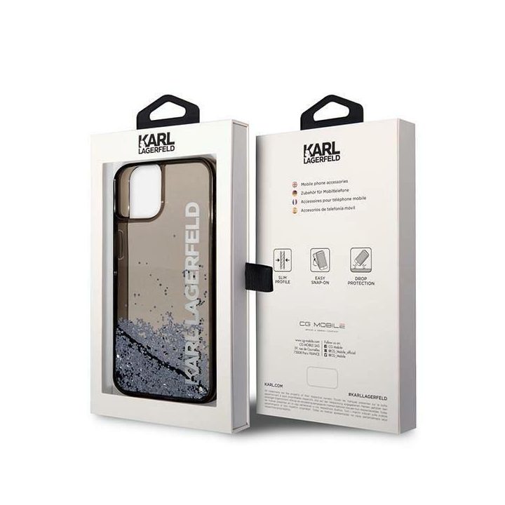 Dėklas Karl Lagerfeld Liquid Glitter Elong na iPhone 14 Plus - juodos spalvos