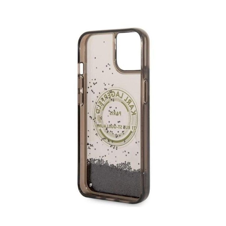 Dėklas Karl Lagerfeld Liquid Glitter RSG ant iPhone 14 Plus - juodos spalvos