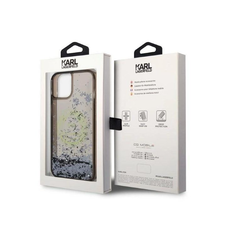 Dėklas Karl Lagerfeld Liquid Glitter RSG ant iPhone 14 Plus - juodos spalvos