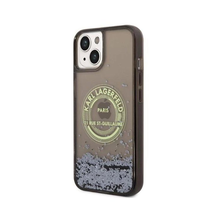 Dėklas Karl Lagerfeld Liquid Glitter RSG ant iPhone 14 Plus - juodos spalvos