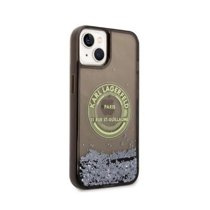 Dėklas Karl Lagerfeld Liquid Glitter RSG ant iPhone 14 Plus - juodos spalvos