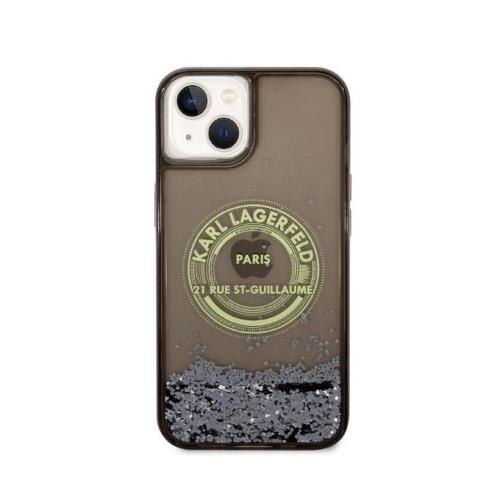 Dėklas Karl Lagerfeld Liquid Glitter RSG ant iPhone 14 Plus - juodos spalvos