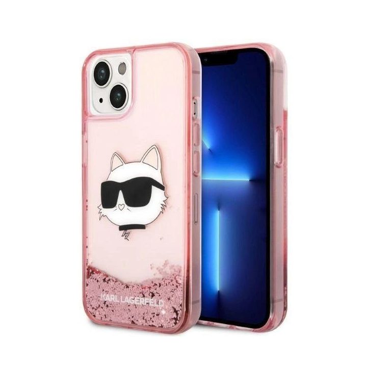 Karl Lagerfeld Glitter Choupette Head dėklas iPhone 14 Plus - rožinės spalvos