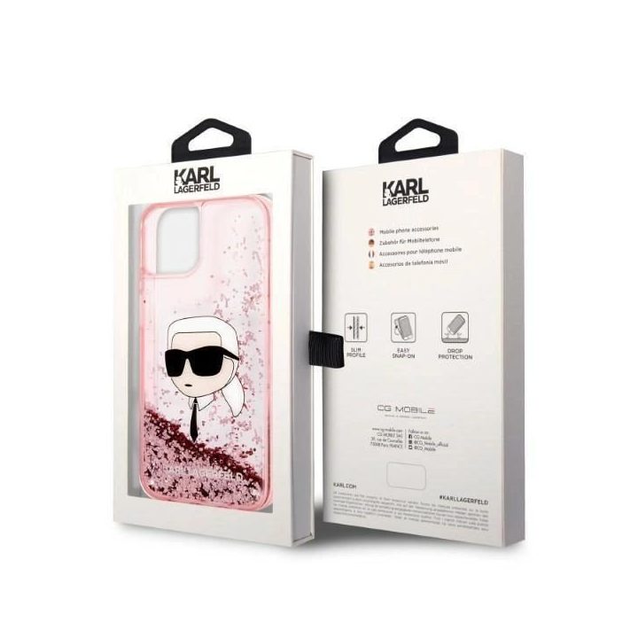 Karl Lagerfeld Glitter Karl's Head dėklas iPhone 14 Plus - rožinis