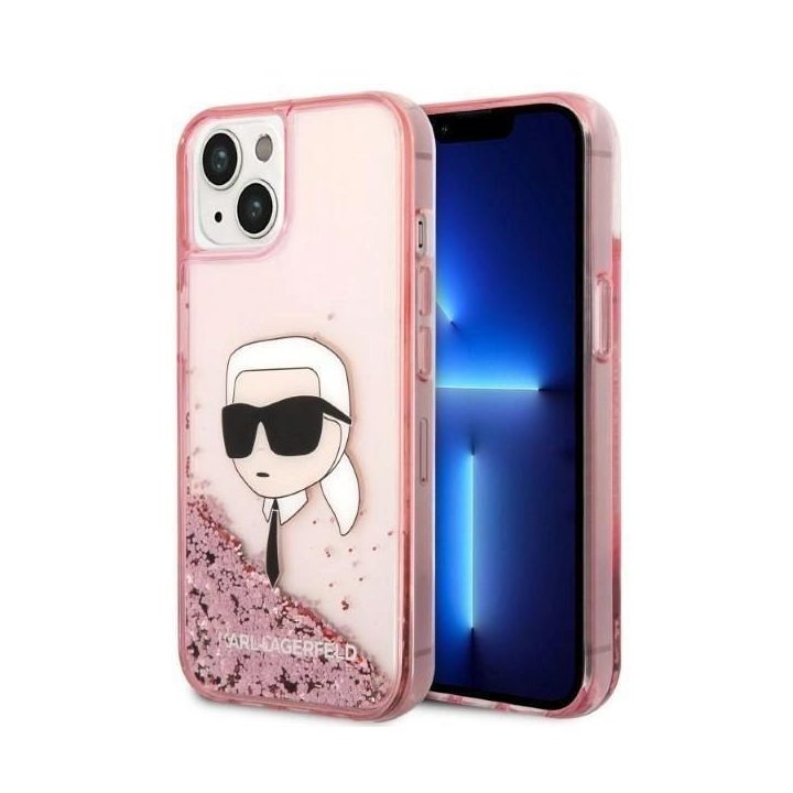 Karl Lagerfeld Glitter Karl's Head dėklas iPhone 14 Plus - rožinis