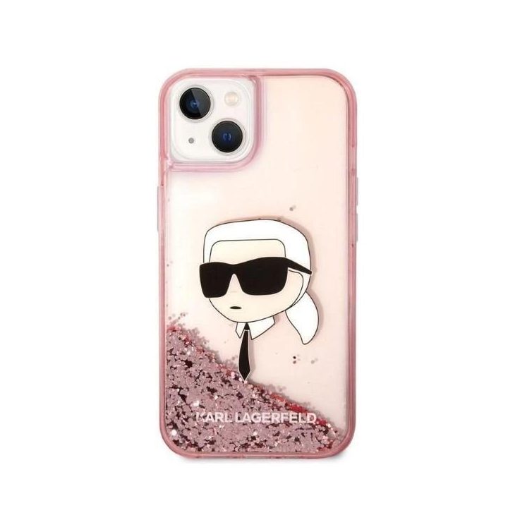 Karl Lagerfeld Glitter Karl's Head dėklas iPhone 14 Plus - rožinis