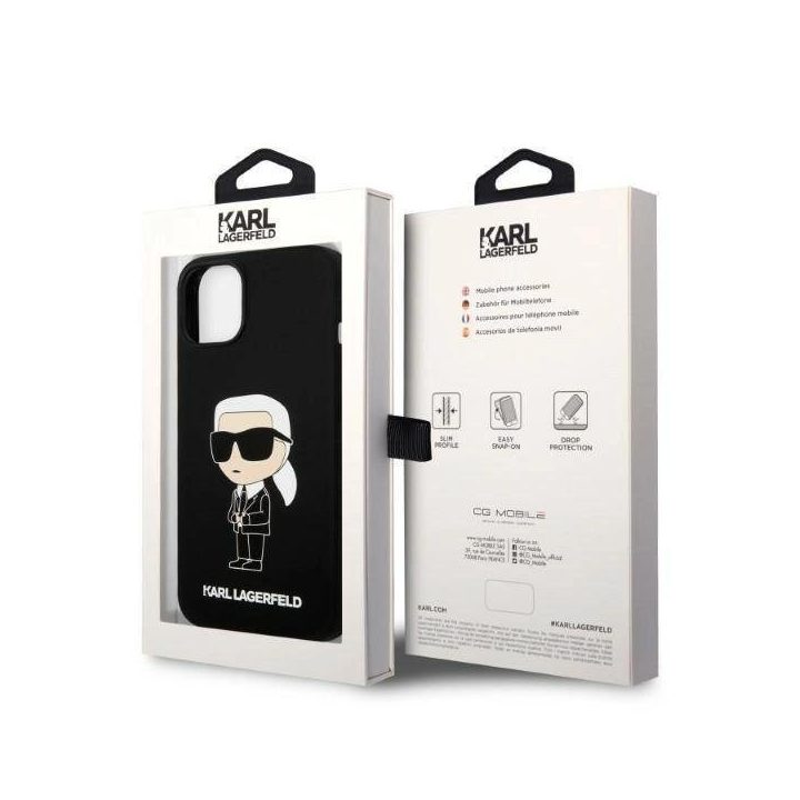 Karl Lagerfeld silikoninis Iconic dėklas iPhone 14 Plus - juodas