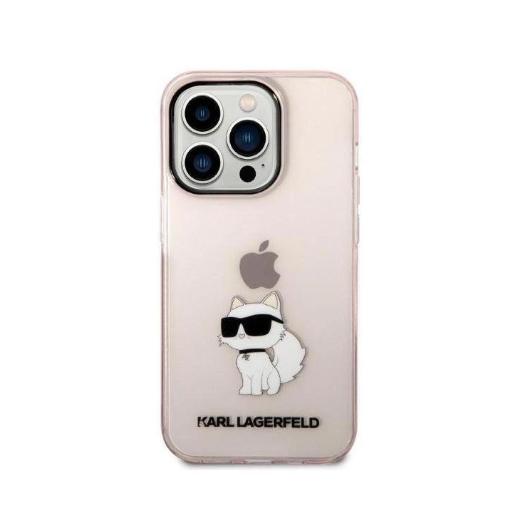 Karl Lagerfeld Ikonik Choupette dėklas iPhone 14 Pro Max - rožinis
