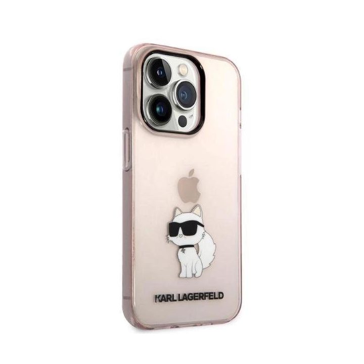 Karl Lagerfeld Ikonik Choupette dėklas iPhone 14 Pro Max - rožinis