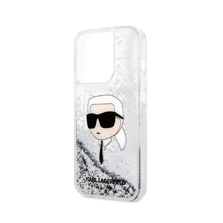 Karl Lagerfeld Glitter Karl's Head dėklas iPhone 14 Pro Max - sidabrinis