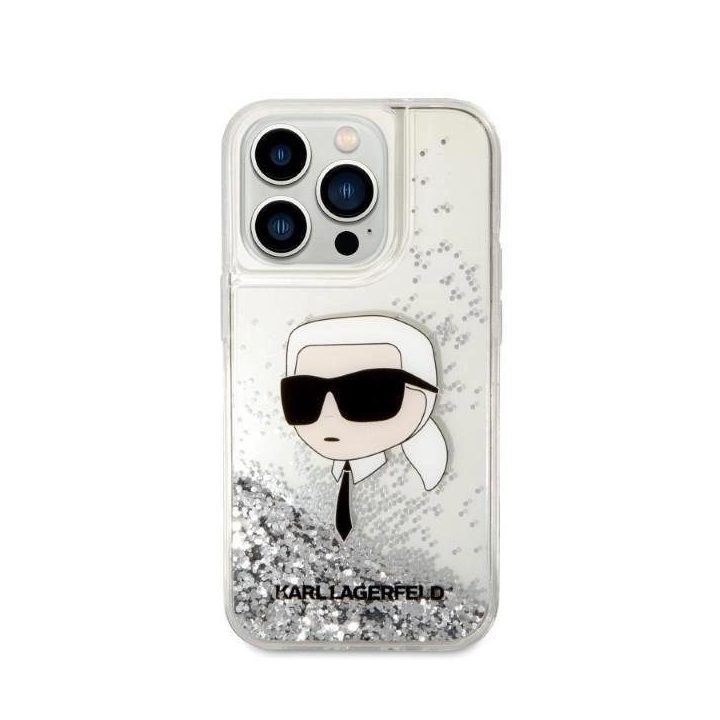 Karl Lagerfeld Glitter Karl's Head dėklas iPhone 14 Pro Max - sidabrinis
